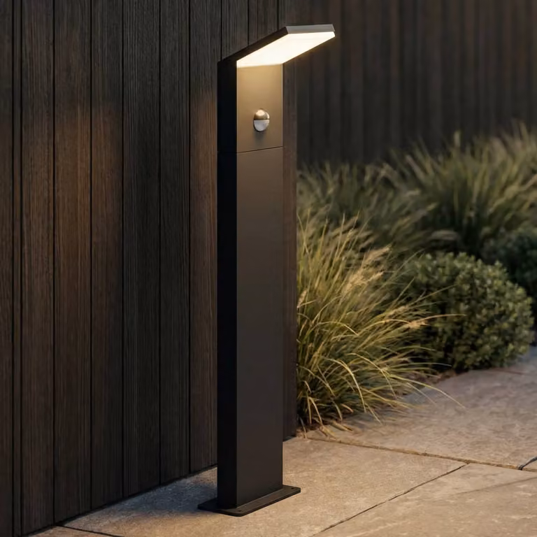 Lucande Nevio LED tuinpadverlichting met bewegingssensor, zwart, aluminium, Hoogte: 60 cm