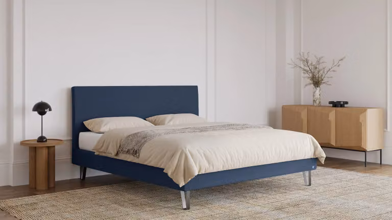 BRUNO Classic bed blauw met matras, lattenbodem en metalen poten B/D: 160 x 200 cm