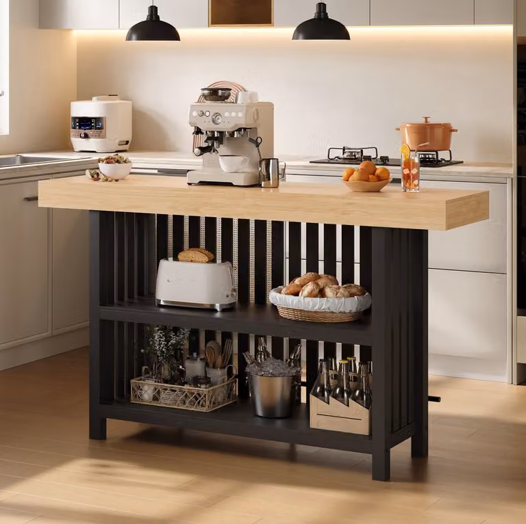 MIVRAY Bartafel met voetsteun en tweelaags opbergrek, Zwart, B: 160 cm, D: 40 cm, H: 105 cm
