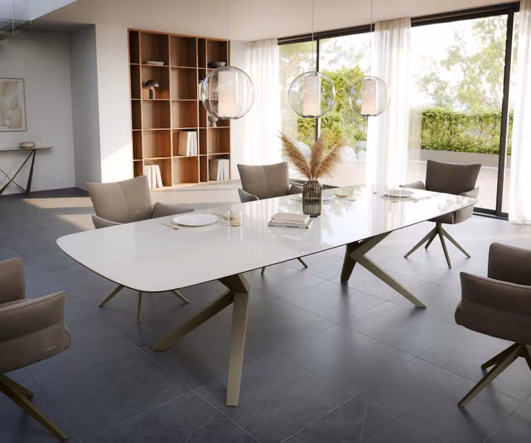 DELIFE Eettafel Edge Boot Onyx Champagne Keramiek met Metaal Effectafwerking Titan, B/D/H: 300 x 120 x 76 cm