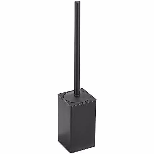 NSODOO Toiletborstelhouder met borstel, vrijstaand, matzwart, vierkant, roestvrij staal 304, Hoogte: 43 cm