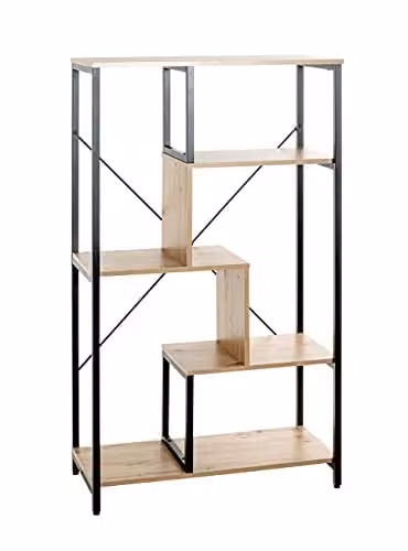 HAKU Open kast Blandy, eiken en zwart, MDF en metaal, B: 74 cm, H: 132 cm, D: 35 cm