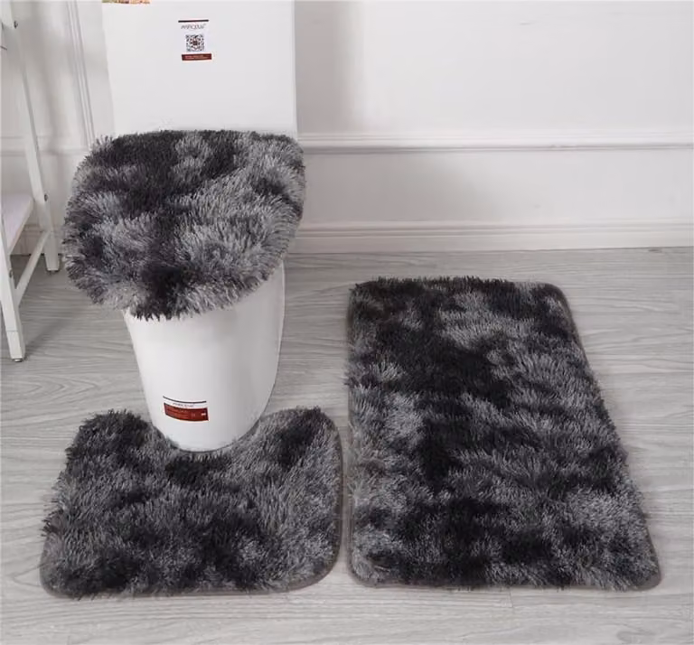 Set van 3 zwarte antislip badkamermatten, zacht en absorberend
