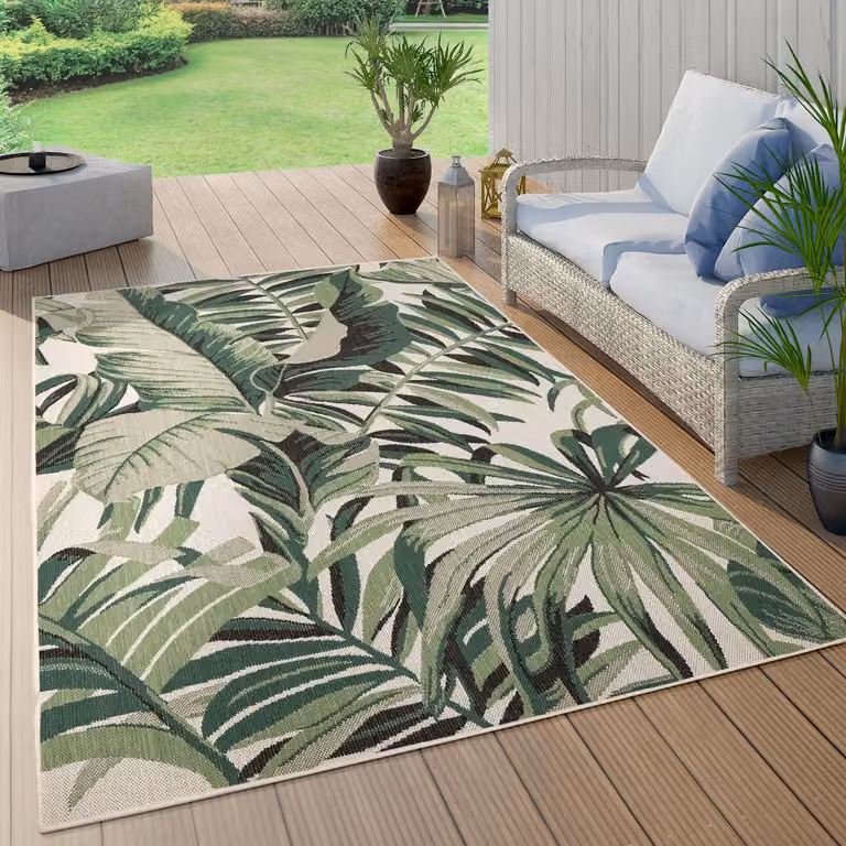 Paco Home Buitentapijt met Palm- en Jungleprint, Weerbestendig, Groen, B/D: 280 x 380 cm