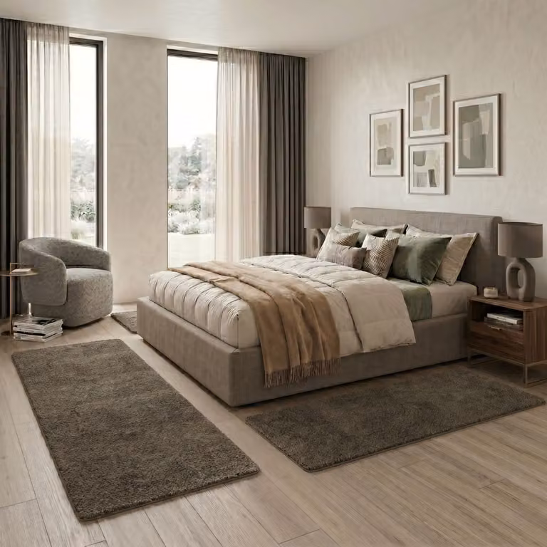 FLOORDIREKT Sphinx Slaapkamer Vloerkleed Set - Bruin - 1 Loper 67 x 240 cm en 2 Lopers 67 x 140 cm