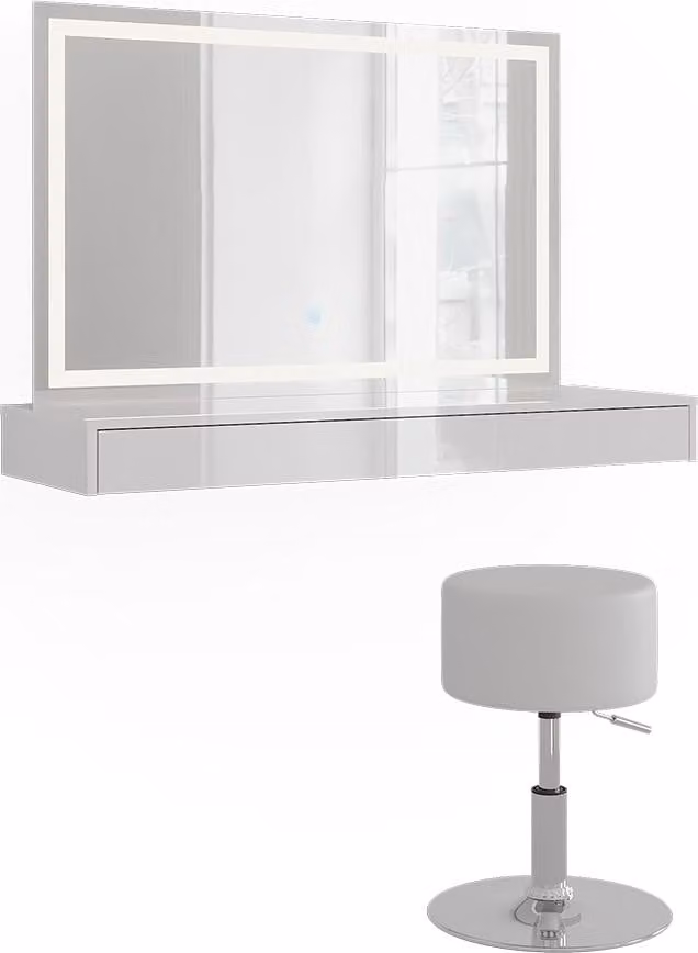 Vicco Kaptafel Sherry Wit met LED-spiegel en kruk, Breedte: 120 cm