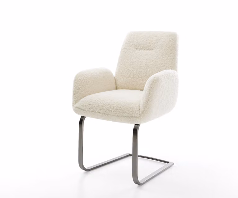 DELIFE Zoa-Flex Sledemodel Stoel in Teddy Beige met Boucle en Microfibre en Grafiet Pocketveer Kern