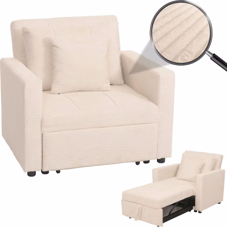 Mendler Slaapfauteuil HWC-L90 Relaxfauteuil als gastbed, crème-wit, ligvlak 200 x 100 cm
