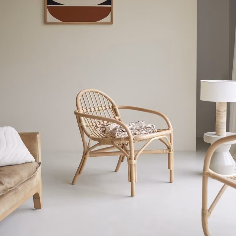 Tikamoon Vintage Rattan Fauteuil - Beige - B: 73 cm, D: 65 cm, H: 72 cm