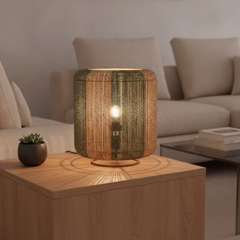 Lyora Tafellamp Dena Rattan Bruin Groen Ø 33 cm