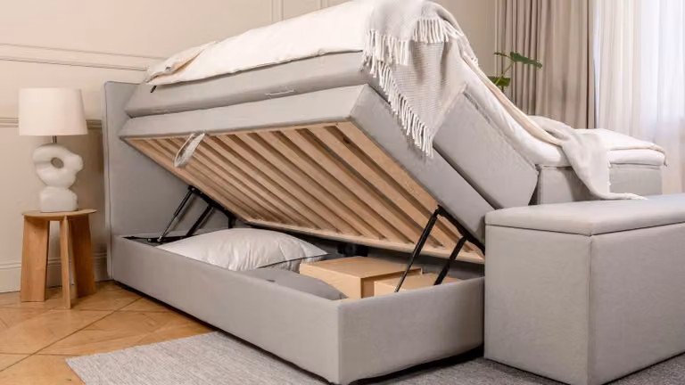 BRUNO Premium boxspring met opbergruimte, lichtgrijs, 160 x 200 cm