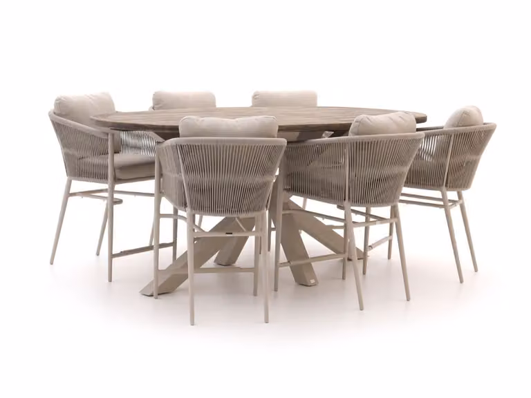 Barset Bellagio 7-delige tuinset van teakhout voor 6 personen met beige kussens