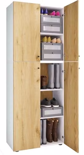 VCM Lona houten garderobe met draaideuren, wit/bruin, B: 70 cm, D: 40 cm, H: 184 cm