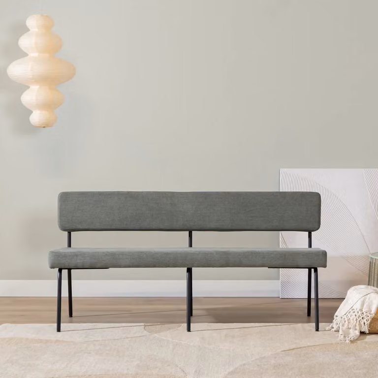 Scandinavische eetkamerbank Bronx71 in groen en grijs met textiel en metaal, 160 cm
