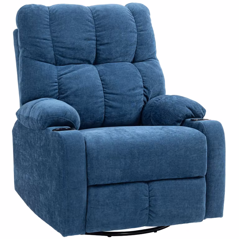 HOMCOM Relaxstoel met Voetensteun en Draaibaar Mechanisme, Donkerblauw, B/D/H: 88 x 96 x 108 cm