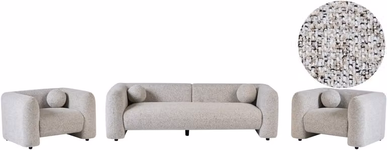 LEIREN Bankenset 5-zits Beige Polyester met afneembare hoezen en sierkussens