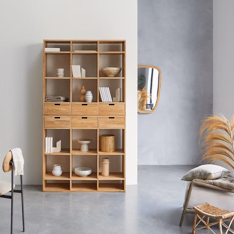 Tikamoon Boekenkast van massief eikenhout - Bruin - B/D/H: 120 x 40 x 220 cm