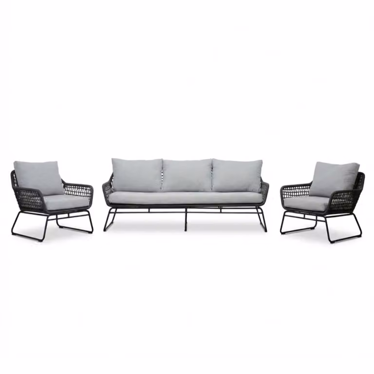 Valencia 3-delige loungeset voor 5 personen met touw en aluminium in Stone Grey