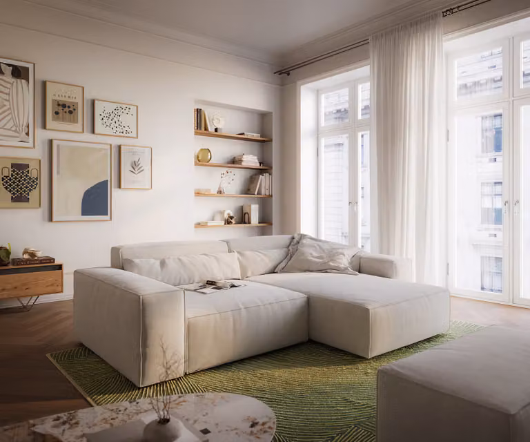 DELIFE Hoekbank Sirpio XL Beige met hocker en sierkussens, B/D/H: 266 x 173 x 71 cm