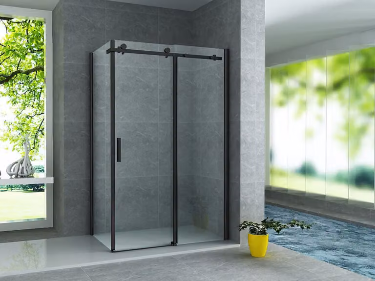 Aloni douchecabine met schuifdeur, zwart mat, 8 mm dik, B/D/H: 90 x 160 x 195 cm