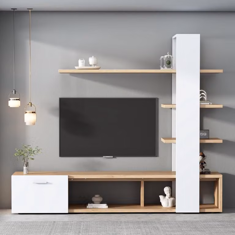 Woonwand Set - 3-delig Meubel voor de Woonkamer met Geïntegreerde LED-verlichting en Glazen Deuren - Hoogglans Wit - Breedte: 180 cm