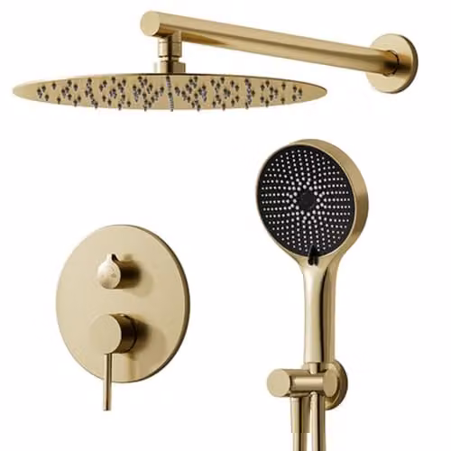 Inbouw Douchesysteem met 40x40 cm Regendouche en Handdouche - Geborsteld Goud