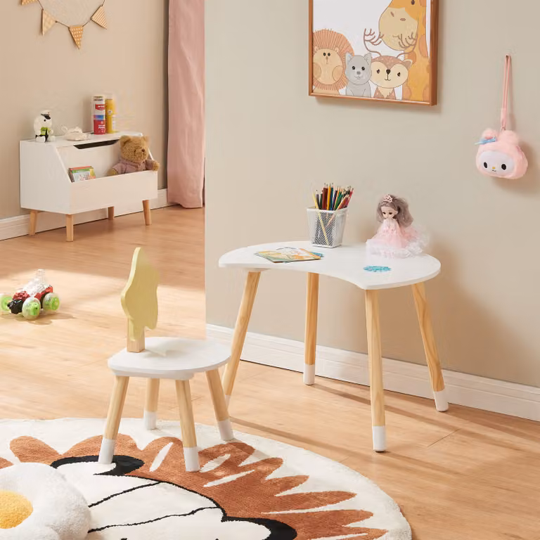 en.casa Kinderschrijftafel met stoel Lallega maan- en sterrenmotief wit grenenhout en MDF
