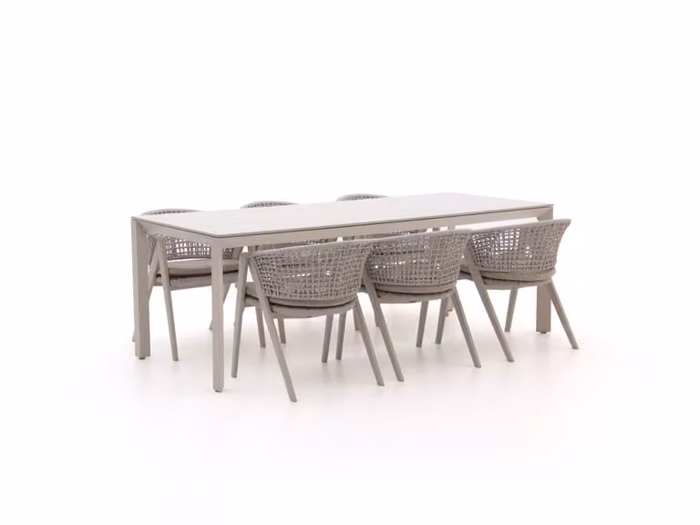 Manifesto Furniture Diningset Manifesto voor 6 personen met sintered stone en gepoedercoat aluminium in beige, wit of grijs