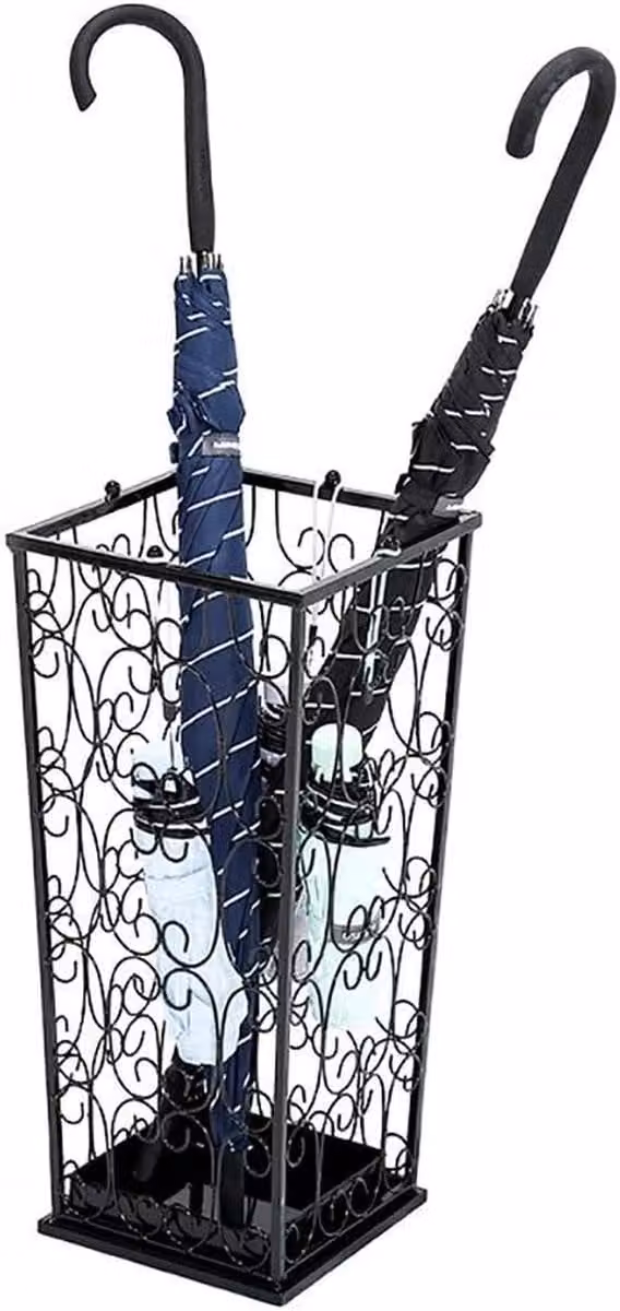 Stijlvolle zwarte paraplustandaard met modern patroon voor in de hal, 21 x 21 x 53 cm