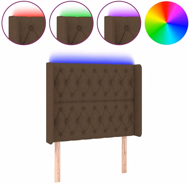 vidaXL Hoofdbord met LED en USB-oplaadpoort, Donkerbruin, B: 103 cm, D: 16 cm, H: 118/128 cm
