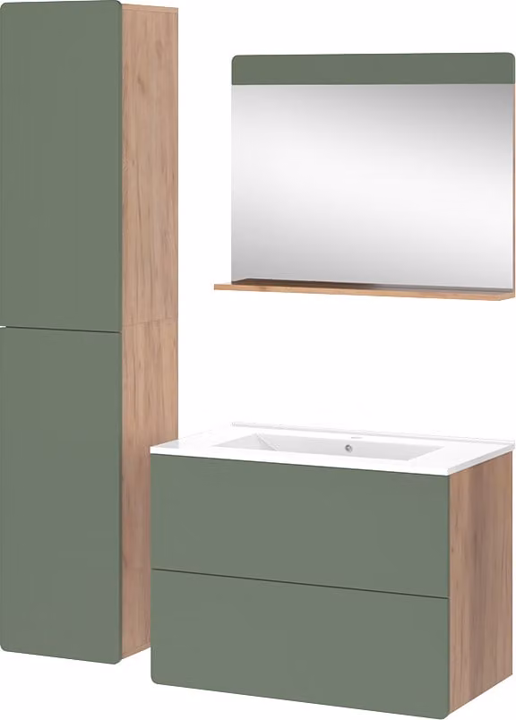 Vicco Izan Badkamermeubelset 4-delig, Goudkleurig Eiken/Groen, Wandmontage