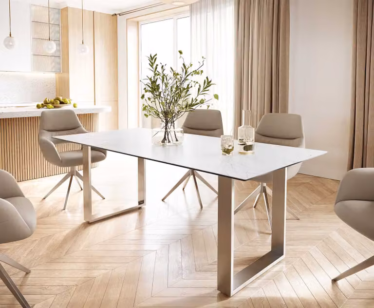 DELIFE Eettafel Edge Statuarietto wit keramiek met roestvrij stalen onderstel B: 200 cm, D: 100 cm, H: 74 cm