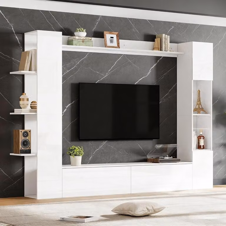 4-delig Woonwandset met TV-meubel in Hoogglans Wit Design, B/D/H: 228 x 30 x 170 cm