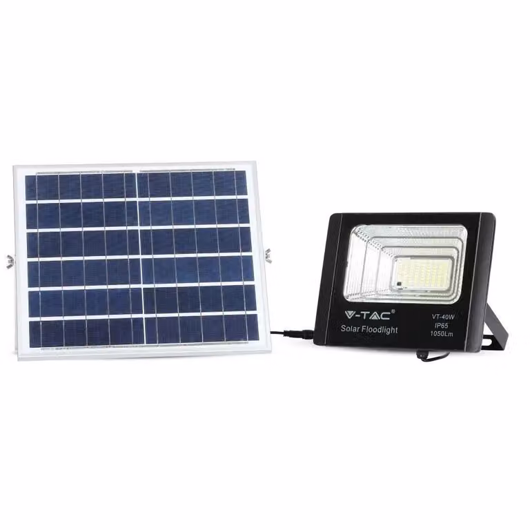 V-TAC LED-schijnwerper met zonnepaneel, 16W, 4000K natuurlijk licht, 1050 lumen, IP65-bescherming, B/D/H: 24,7 x 6,5 x 21 cm