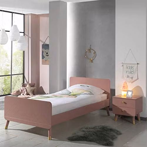 IKEA BILLY Combinatie met enkelbed en nachtkastje met 2 lades, Terra Roze, 90 x 200 cm