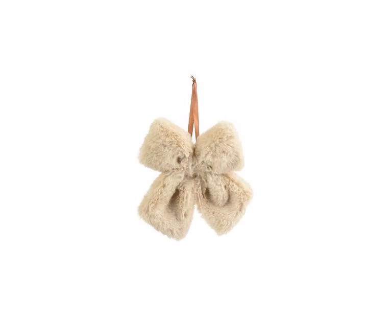 Beige polyester strik voor kerstdecoratie, 14 cm