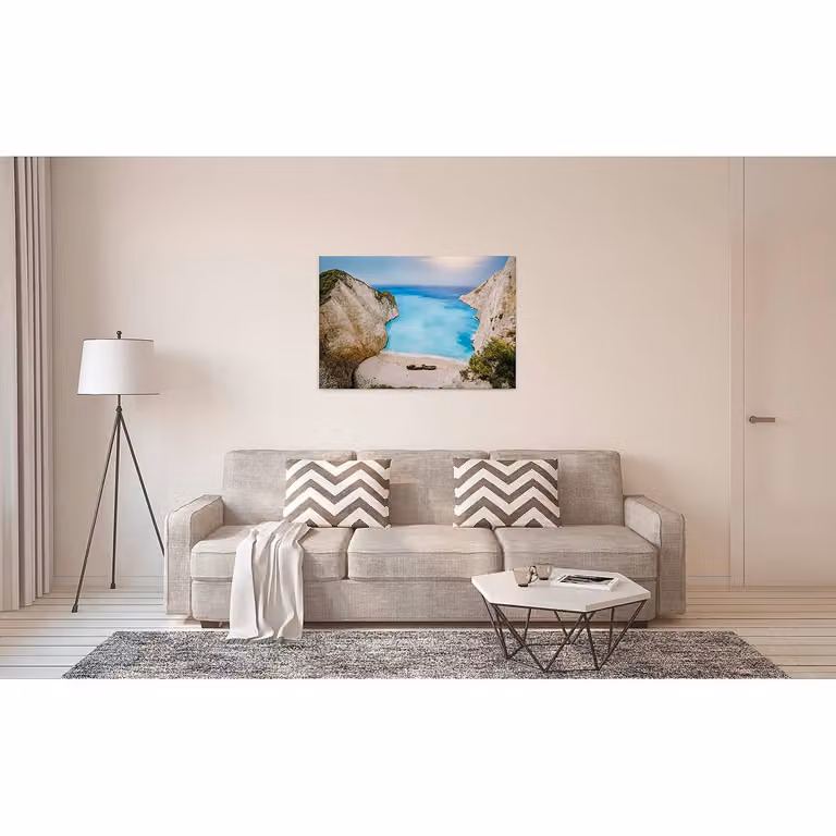 home24 Strand Greek Bay wanddecoratie blauw, 90 x 60 cm
