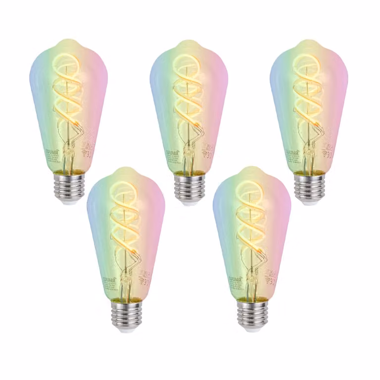 LUUMR Set van 5 Smart E27 LED lampen ST64 Globe RGBW 4W 250 lm Dimbare Filament Lampen Transparant