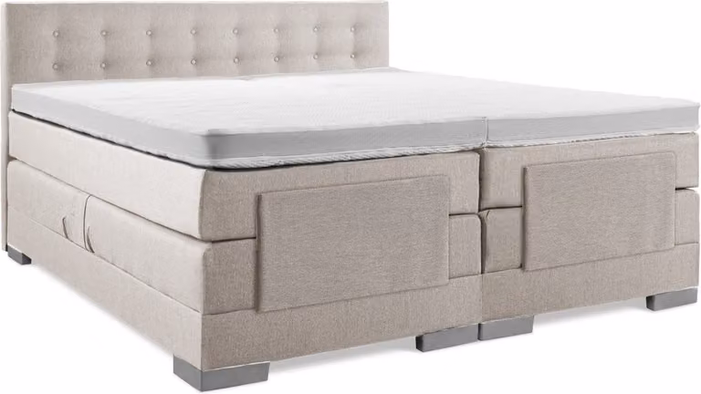 Elektrische Boxspring inclusief geknoopt hoofdbord - Beige - B/D/H: 210 x 200 cm