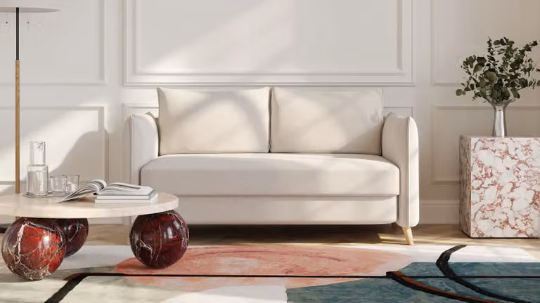 Pillow BRUNO slaapbank in beige met massief houten frame en boxspringcomfort, 140 cm