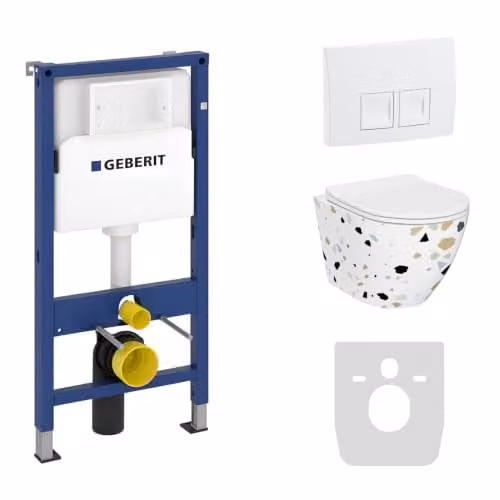 Geberit Duofix Basic Complete Toiletset met Sofi Slim Stone Wandcloset en Delta 25 Bedieningspaneel Wit
