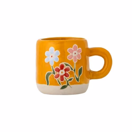 Bloomingville Mini espresso kopje Millie, Geel, Bloemig, 110 ml