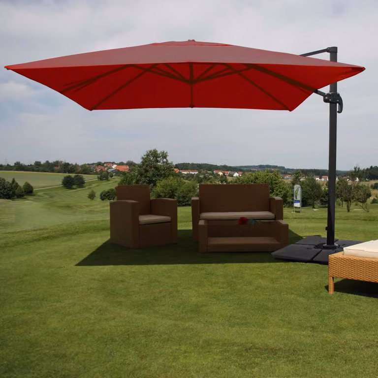 Mendler Gastronomie-scherm met pergola model HWC-A96, bordeauxrood, 3x4 meter (diameter 5 meter)