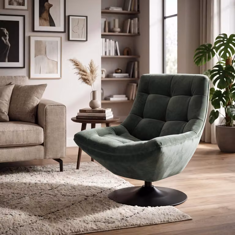Richmond Interiors Draaifauteuil Richelle Jade Velvet in Groen