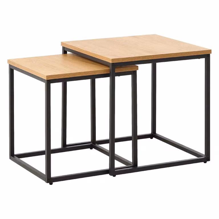 Nest of Nora Salontafel set van 2 Alma - Eiken melamine met metalen poten - Naturel - B/D/H: 50 x 50 x 40 cm