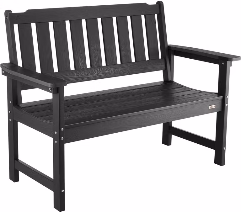 VEVOR Tuinbank met armleuningen, weerbestendige terrasbank van kunststof, Zwart, B/D/H: 128,3 x 62 x 93 cm