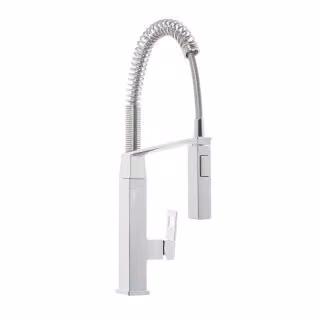 Grohe Badkraan op voet model EUROCUBE met douchekop, flexibele douchearm en uittrekbare uitloop in chroom