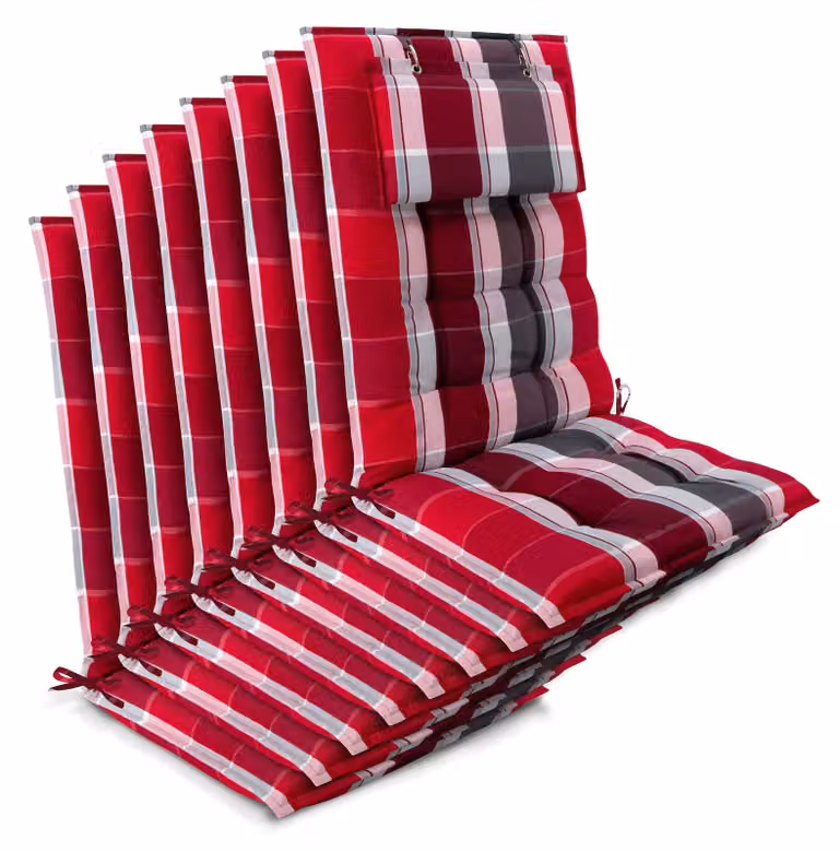 Beautissu 8-delige set zittingkussens voor hoge rugleuningen, rood gestreept, B: 120 cm, D: 50 cm, H: 8 cm