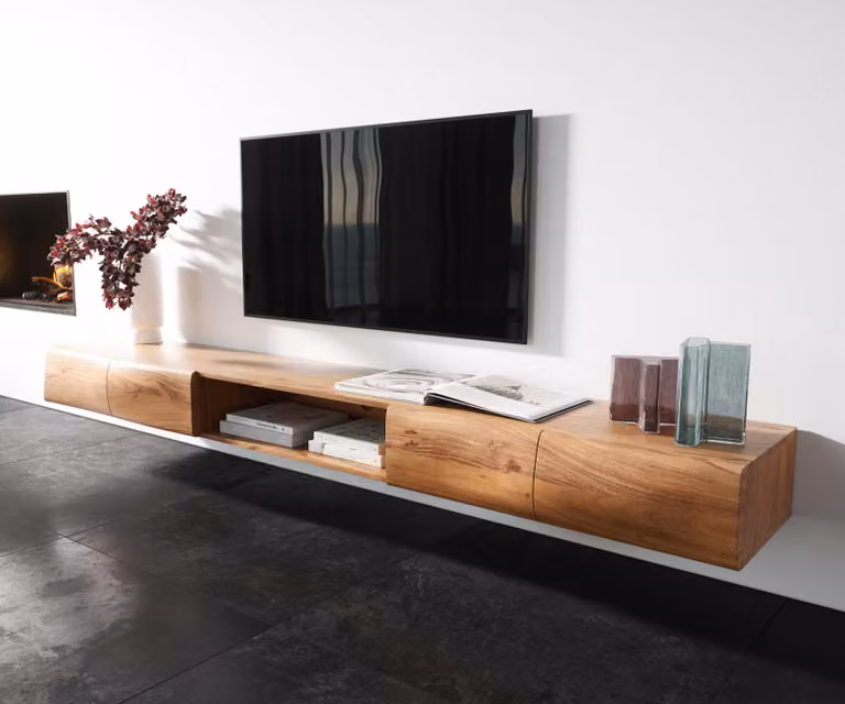 DELIFE Tv-meubel New Live-Edge acacia hout, Bruin/Wit, B: 240 cm, D: 40 cm, H: 43 cm