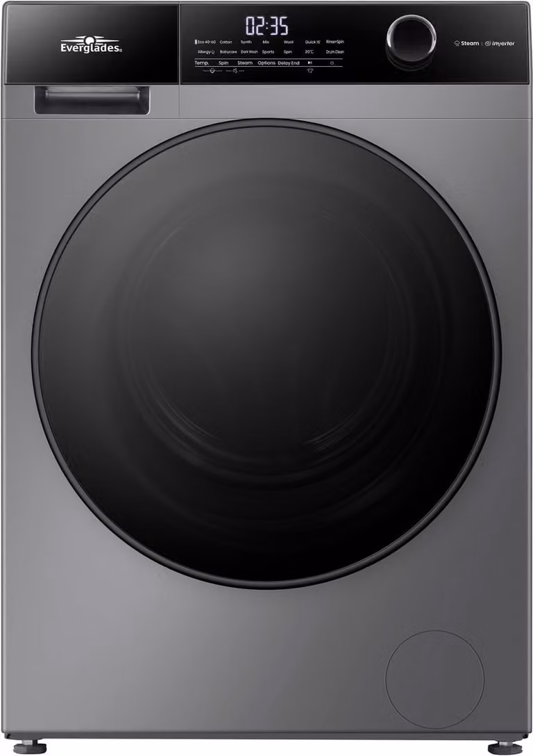 Everglades EVWM91422AG Wasmachine 9KG - Titanium Gray - Energieklasse A-20% - Stoomfunctie - 15 Programma's